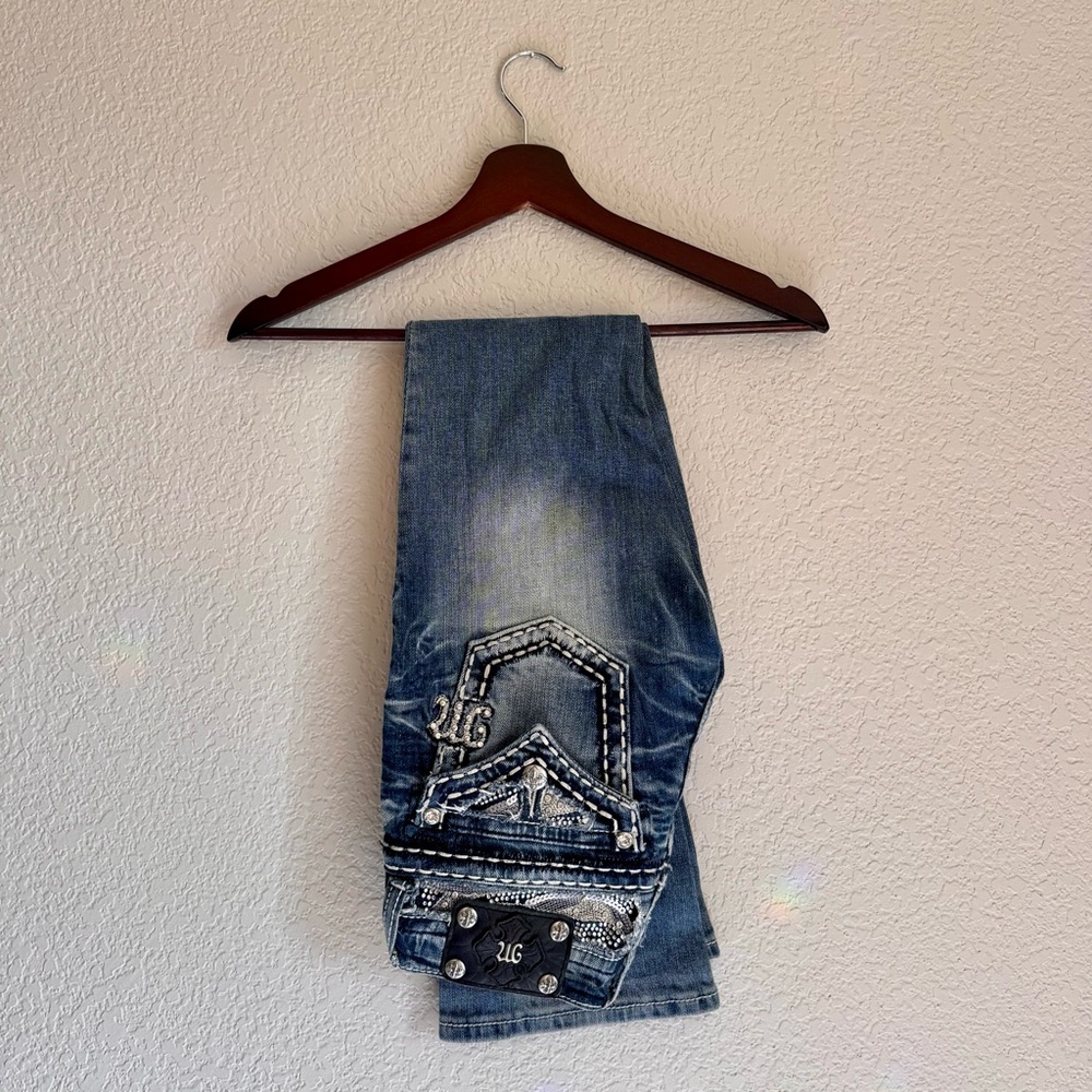 Miss Me Y2K Bootcut Jean Bling Embellished Distressed Silver Studs Size 24 - Picture 5 of 11